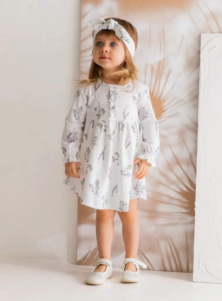 Sukienka dziewczęca z długim rękawem, ecru, Nicol