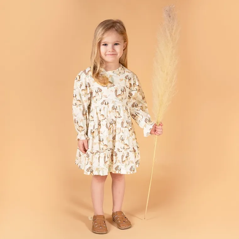 Sukienka dziewczęca z długim rękawem, ecru, Nicol