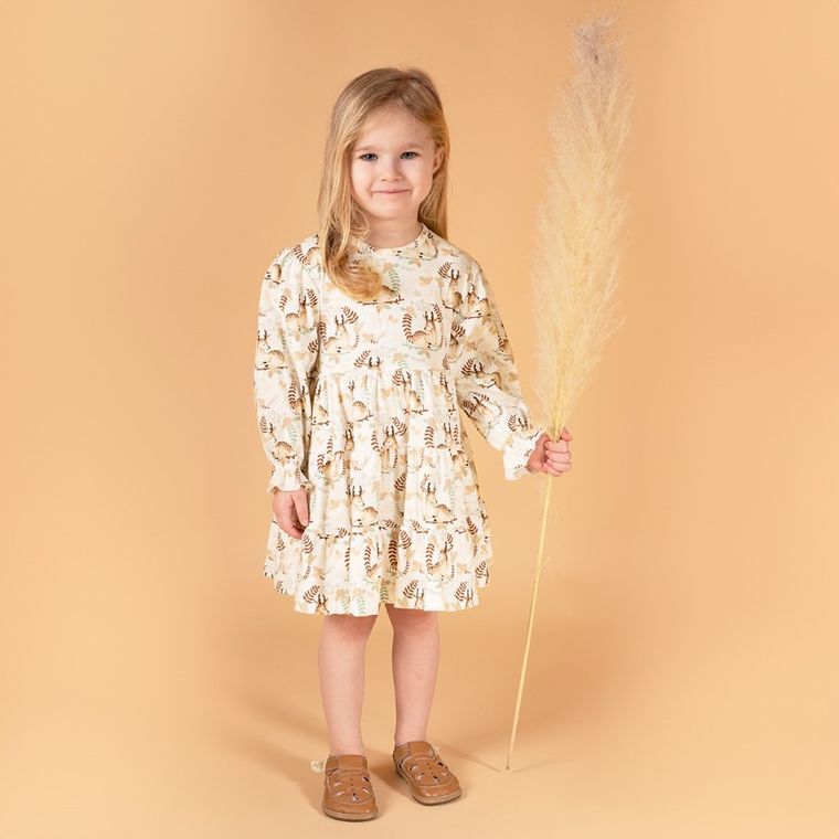 Sukienka dziewczęca z długim rękawem, ecru, Nicol