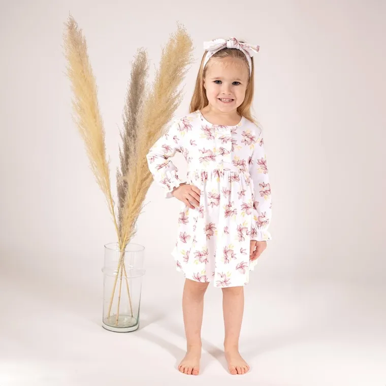 Sukienka dziewczęca z długim rękawem, ecru, Nicol