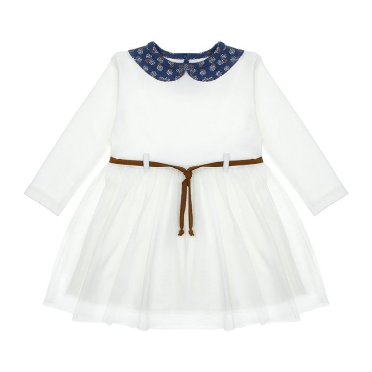 Sukienka dziewczęca z długim rękawem, ecru, Nicol