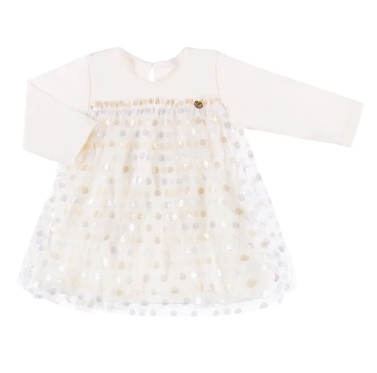 Sukienka dziewczęca z długim rękawem, ecru, tiulowa, Eevi