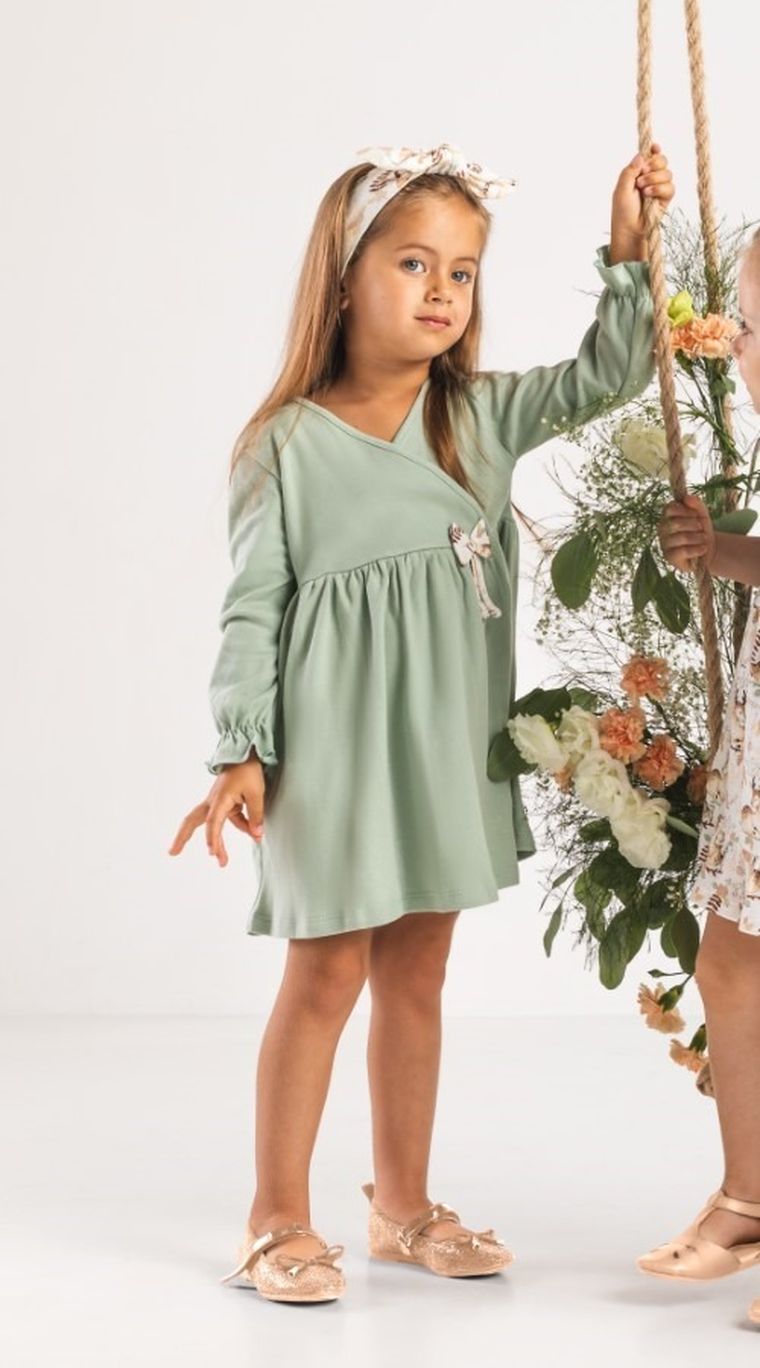Sukienka dziewczęca z długim rękawem, jasnozielona, Nicol
