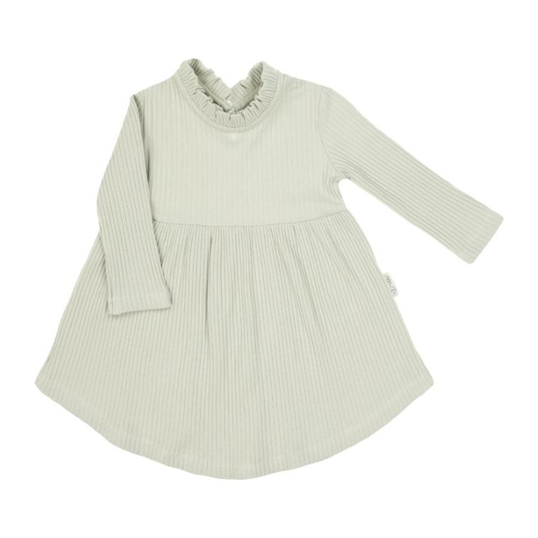 Sukienka dziewczęca z długim rękawem, prążkowana, zielona, Nicol