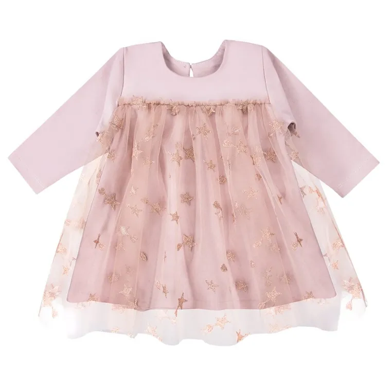 Sukienka dziewczęca z długim rękawem, różowa, Eevi