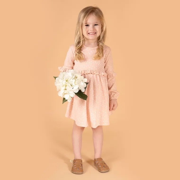 Sukienka dziewczęca z długim rękawem, różowa, Nicol