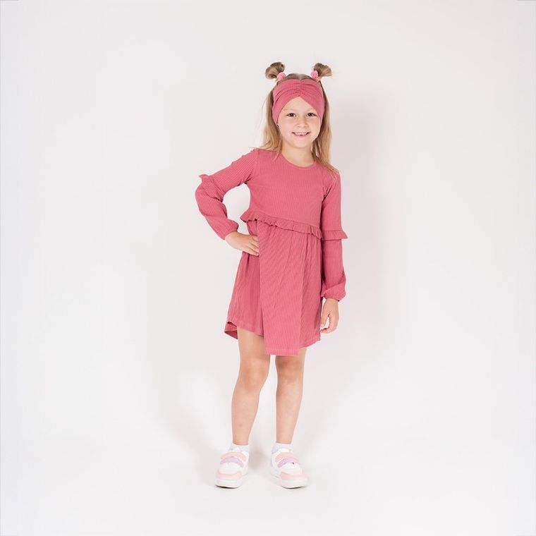 Sukienka dziewczęca z długim rękawem, różowa, Nicol