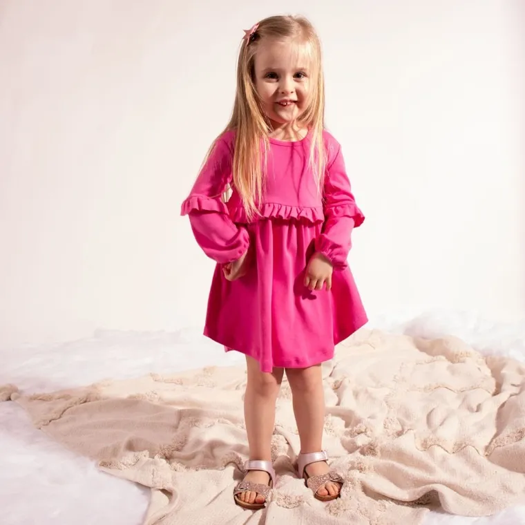 Sukienka dziewczęca z długim rękawem, różowa, Nicol