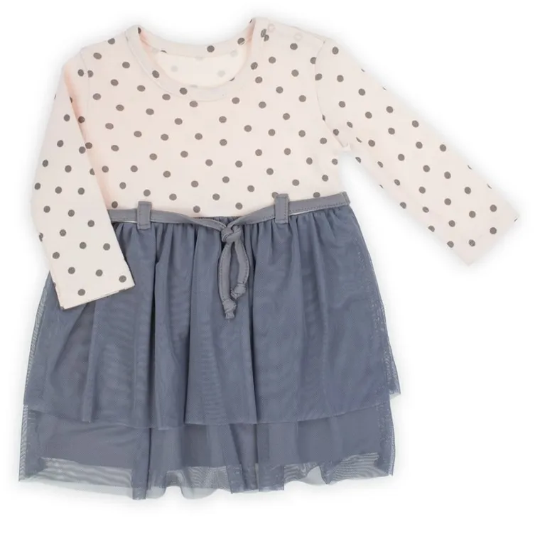 Sukienka dziewczęca z długim rękawem, różowo-szara, Nicol