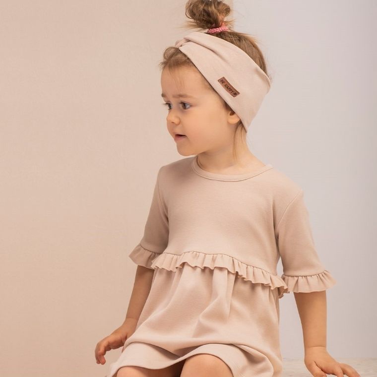 Sukienka dziewczęca z krótkim rękawem, beżowa, Nicol