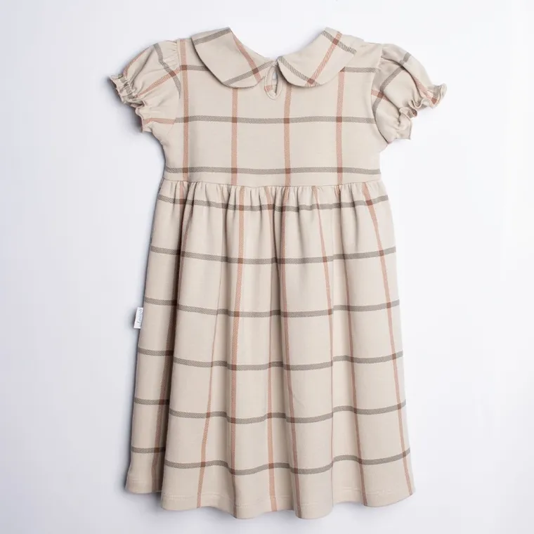 Sukienka dziewczęca z krótkim rękawem, beżowa, Nicol