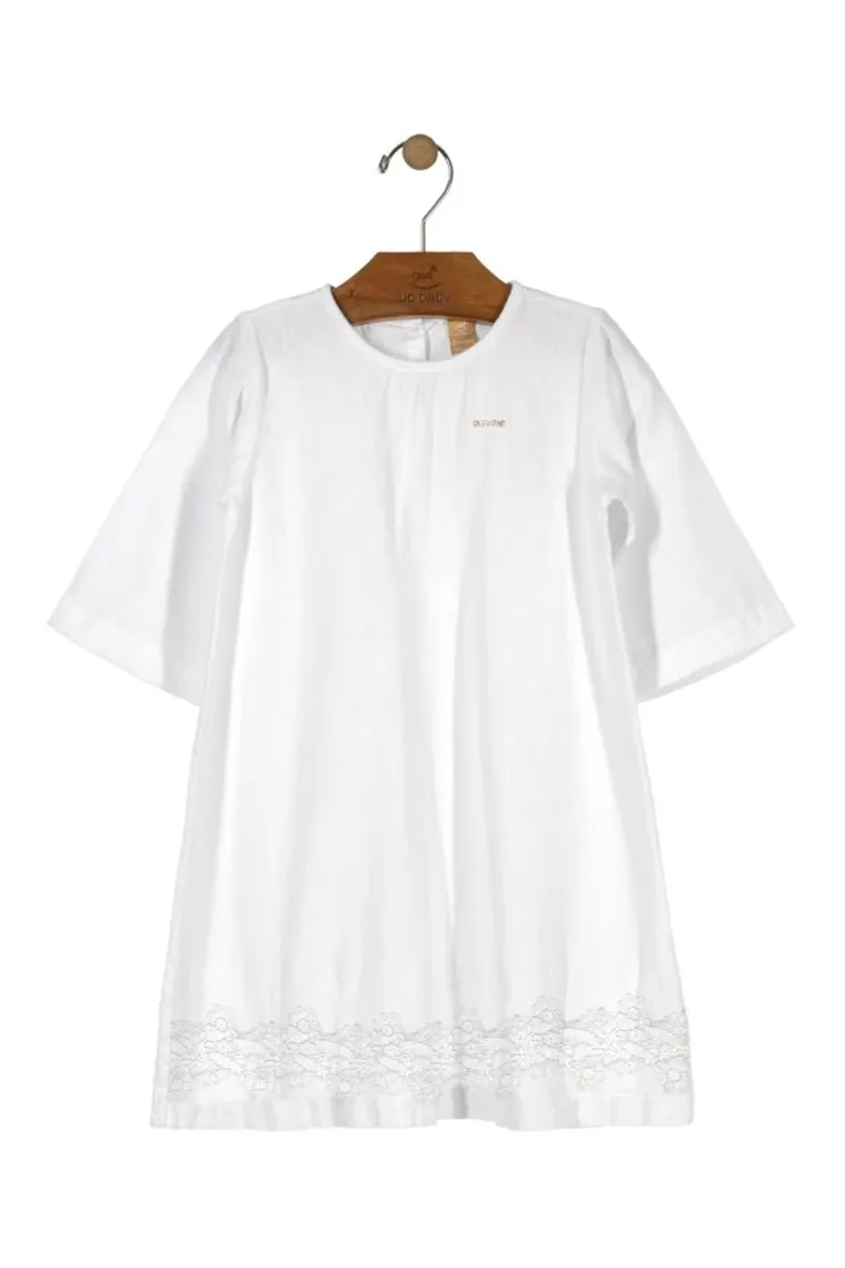 Sukienka dziewczęca z krótkim rękawem, biała, Up Baby
