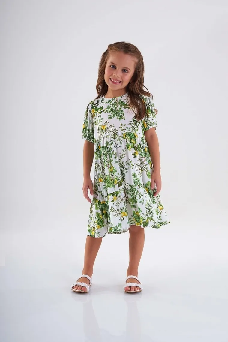 Sukienka dziewczęca z krótkim rękawem, biała, Up Baby