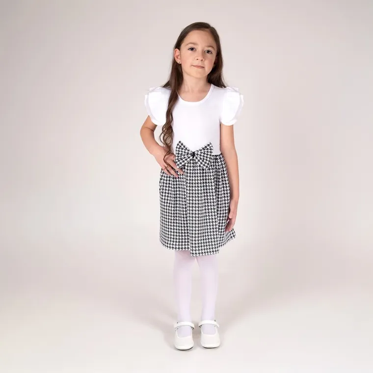 Sukienka dziewczęca z krótkim rękawem, biało-czarna, Nicol