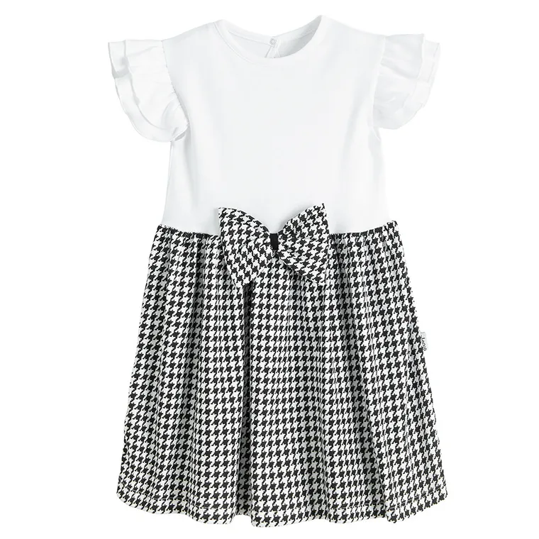 Sukienka dziewczęca z krótkim rękawem, biało-czarna, Nicol