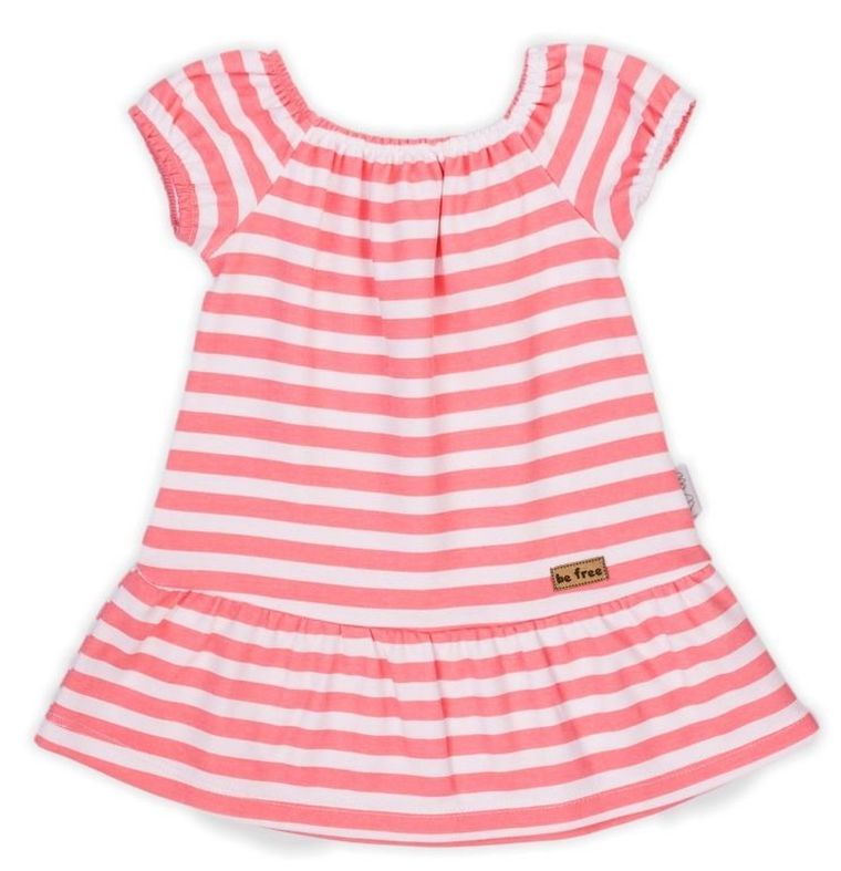 Sukienka dziewczęca z krótkim rękawem, biało-koralowa, Nicol