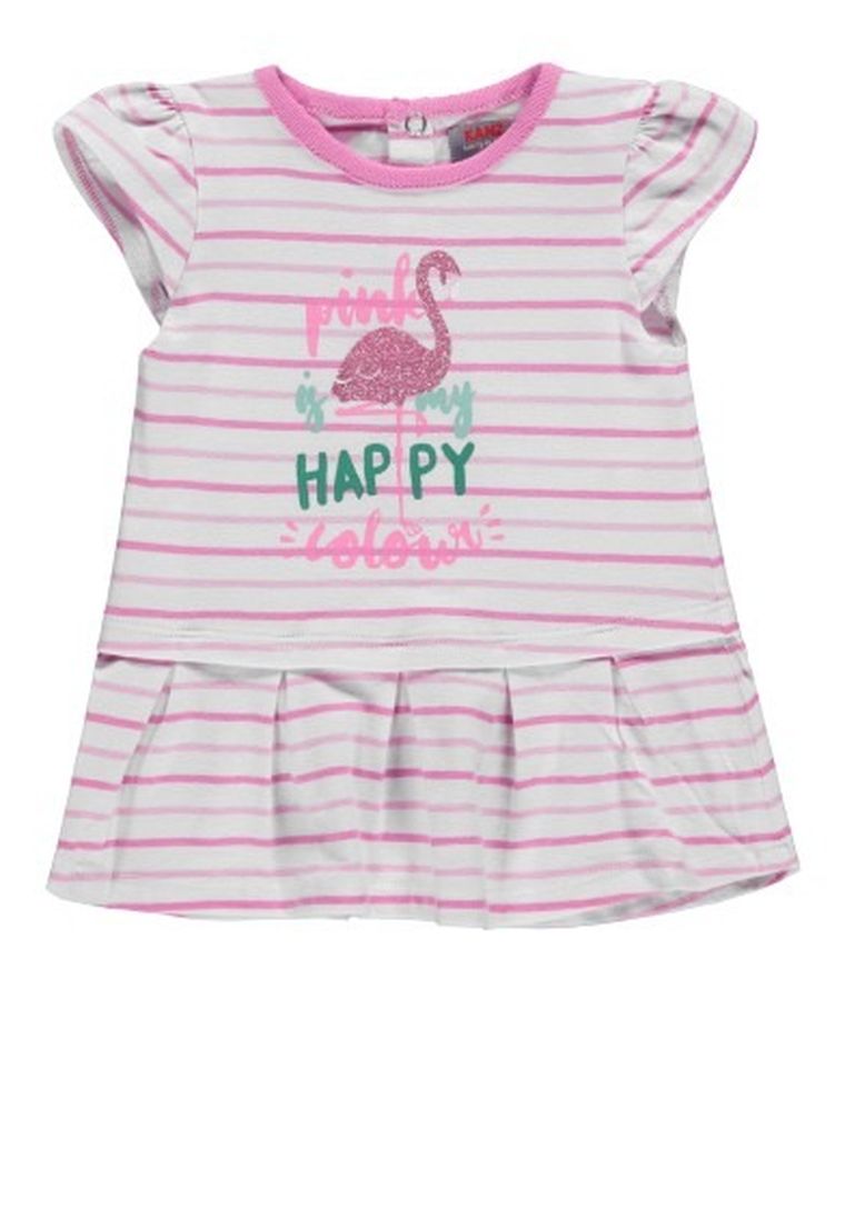 Sukienka dziewczęca z krótkim rękawem, biało-różowa, Kanz