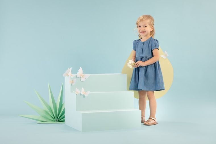 Sukienka dziewczęca z krótkim rękawem, denim, Pinokio