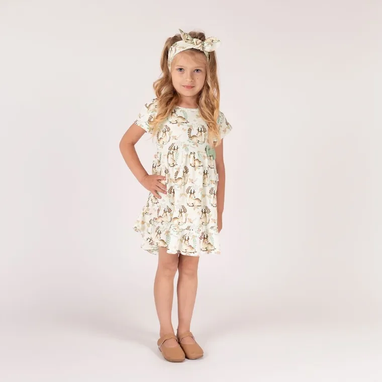 Sukienka dziewczęca z krótkim rękawem, ecru, Nicol