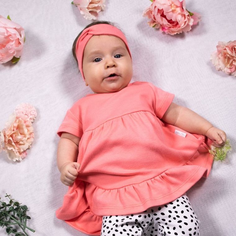 Sukienka dziewczęca z krótkim rękawem, koralowa, Nicol