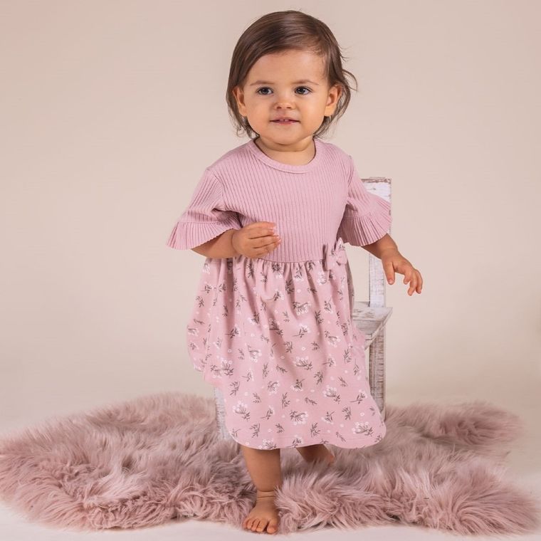 Sukienka dziewczęca z krótkim rękawem, różowa, Nicol