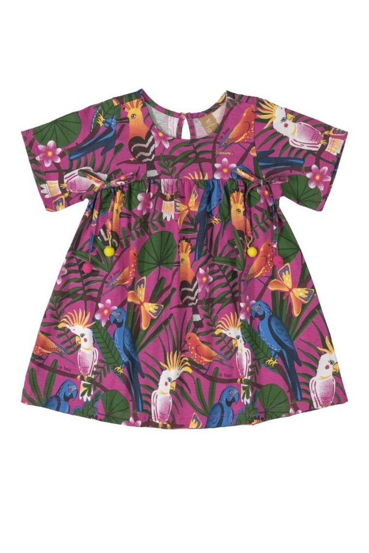 Sukienka dziewczęca z krótkim rękawem, różowa, papugi, Up Baby