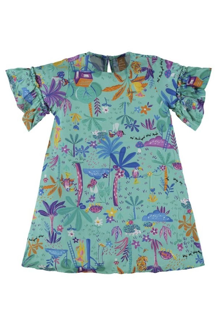 Sukienka dziewczęca z krótkim rękawem, turkusowa, Up Baby