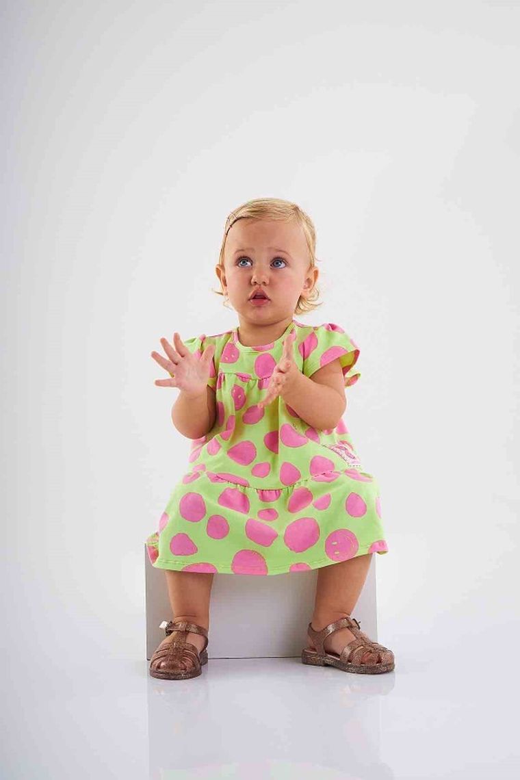 Sukienka dziewczęca z krótkim rękawem, żółta, Up Baby