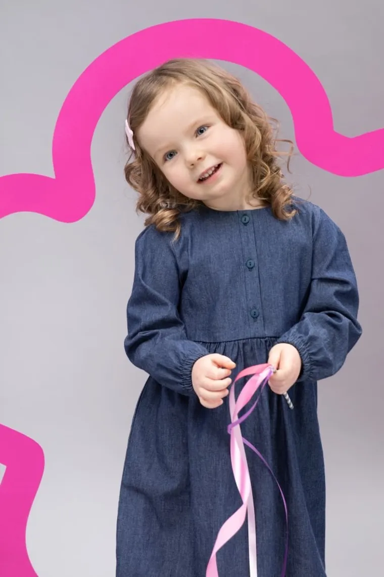 Sukienka jeansowa dziewczęca z długim rękawem, ciemny denim, Pinokio