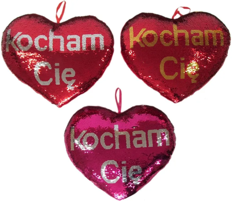 Sun-Day, poduszka, serce cekinowe, Kocham Cię, 45 cm, 1 szt.