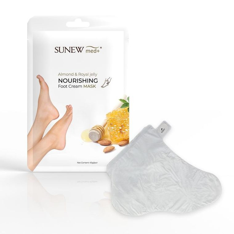 SunewMed+, Nourishing Foot Cream Mask, nawilżająca maska do stóp w formie skarpetek, Migdał i mleczko Pszczele