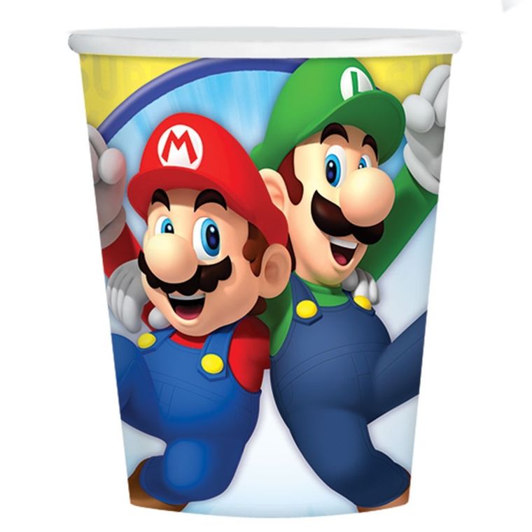 Super Mario, kubeczki urodzinowe, 8 szt., 250 ml