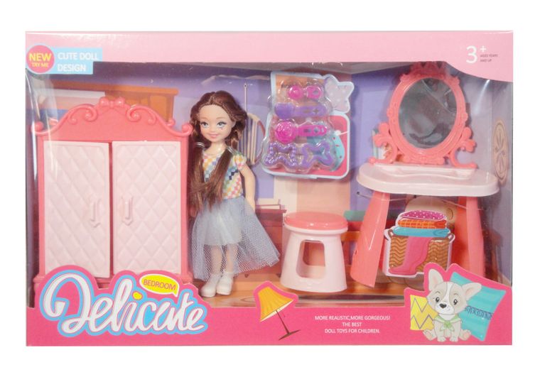 Swede, laleczka z szafą, toaletką i akcesoriami