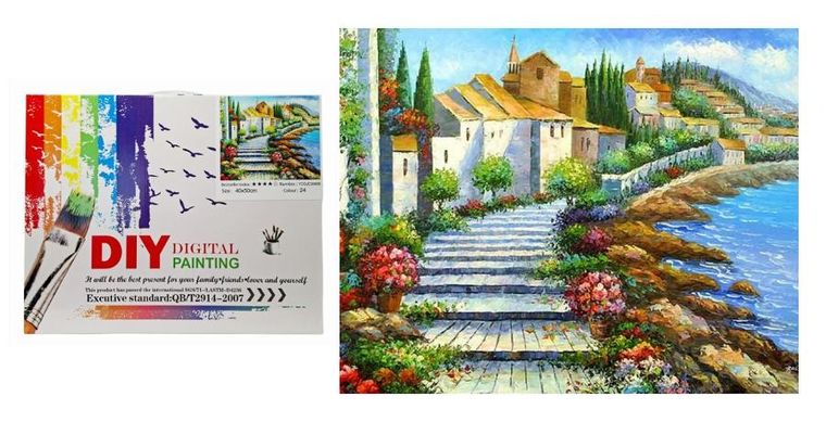 Swede, malowanie po numerach, miasteczko nad brzegiem morza