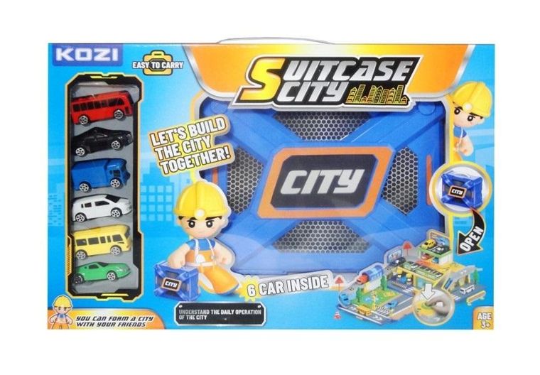 Swede, składany garaż w walizce z zestawem pojazdów, 6 szt.