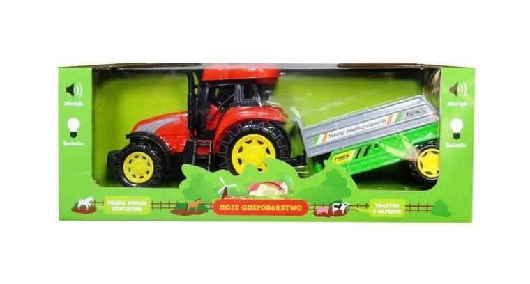 Swede, traktor z maszyną, polski moduł dźwiękowy, czerwony