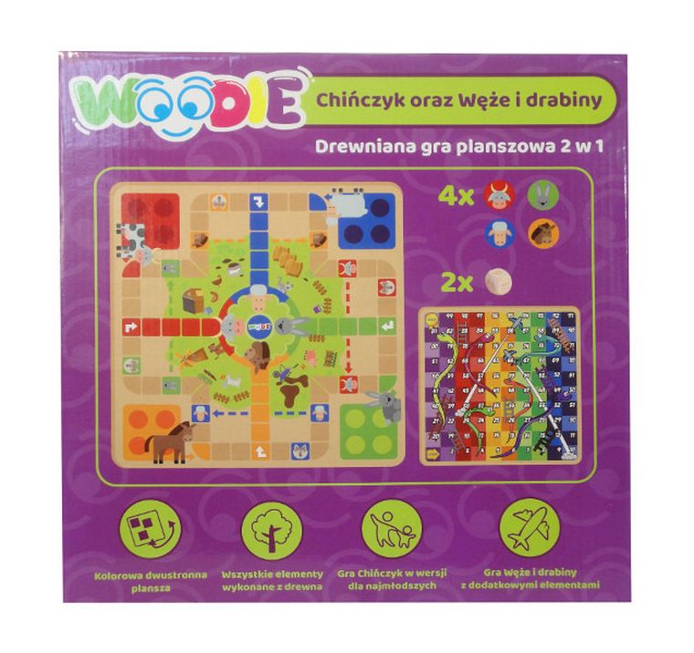 Swede, Woodie, Chińczyk + Węże i drabiny, drewniana gra familijna