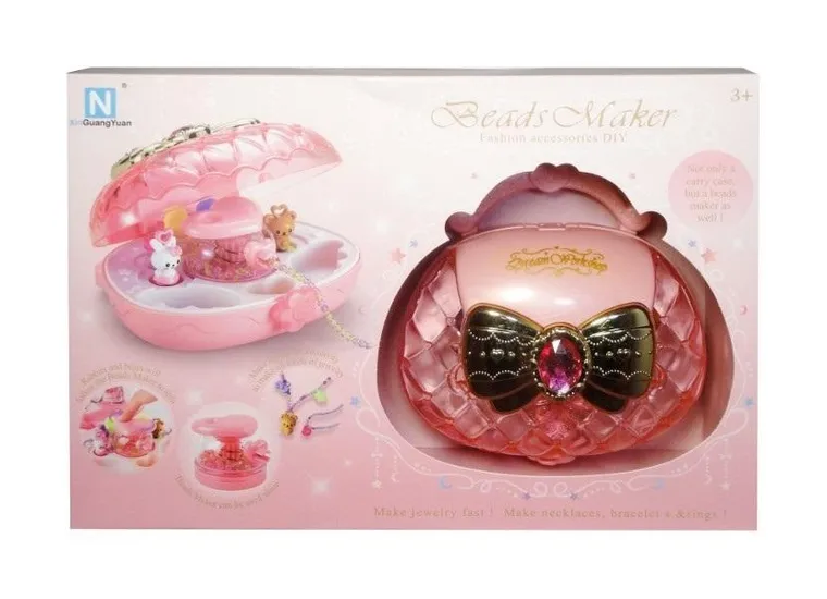 Swede, zestaw koralików, torebka, różowa