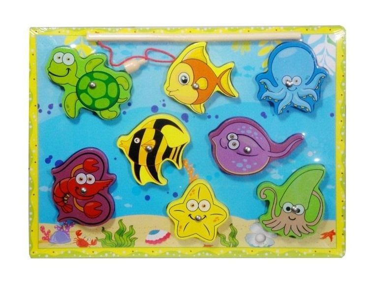 Swede, zwierzęta morskie, układanka drewniana z wędką
