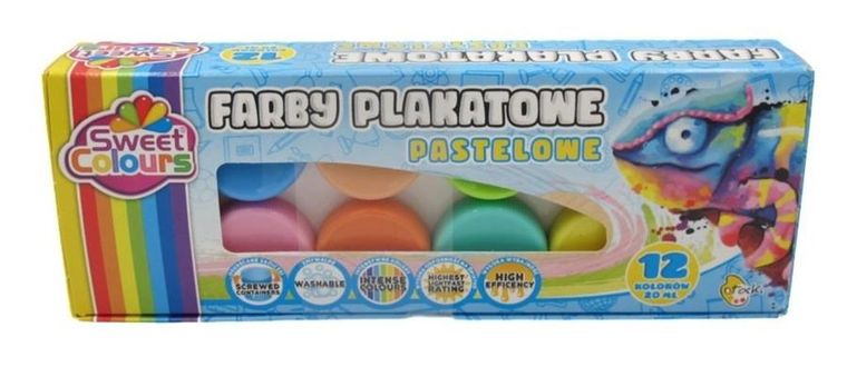 Sweet Colours, farby plakatowe, pastelowe, 12 kolorów, 20 ml