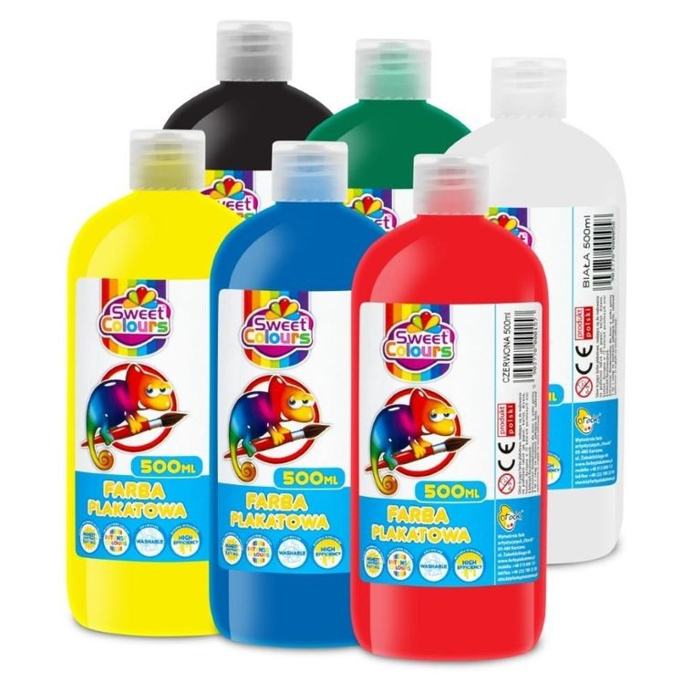 Sweet Colours, farby plakatowe w butelkach, 6 kolorów, 500 ml
