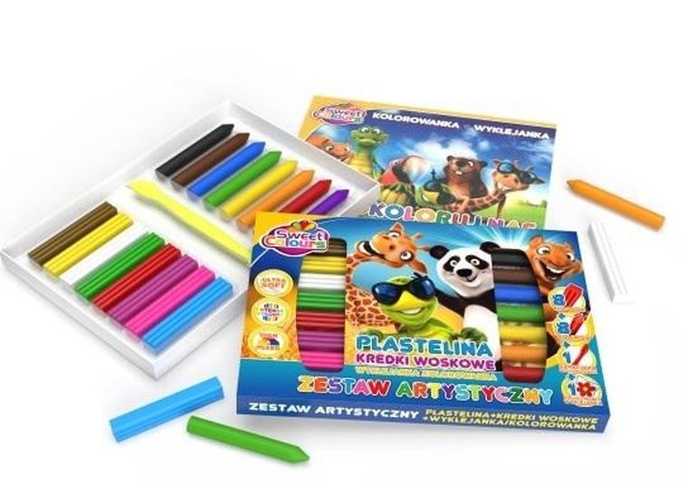 Sweet Colours, plastelina, 8 kolorów + kredki, 8 kolorów
