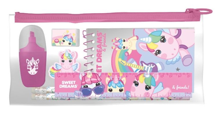 Sweet Dreams, zestaw piśmienniczy w saszetce, 7 elementów