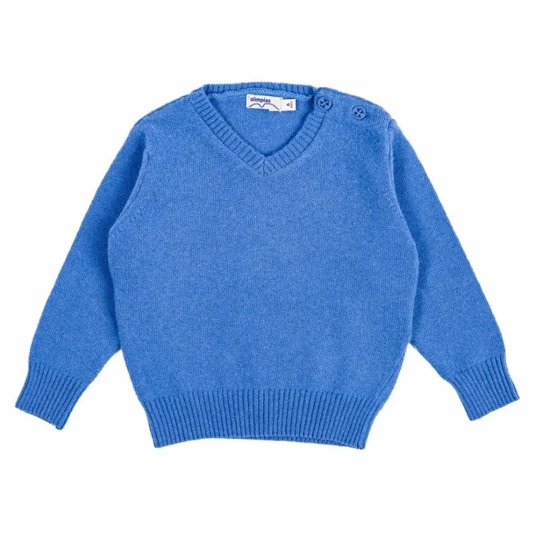 Sweter chłopięcy z wełną, niebieski, Olimpias