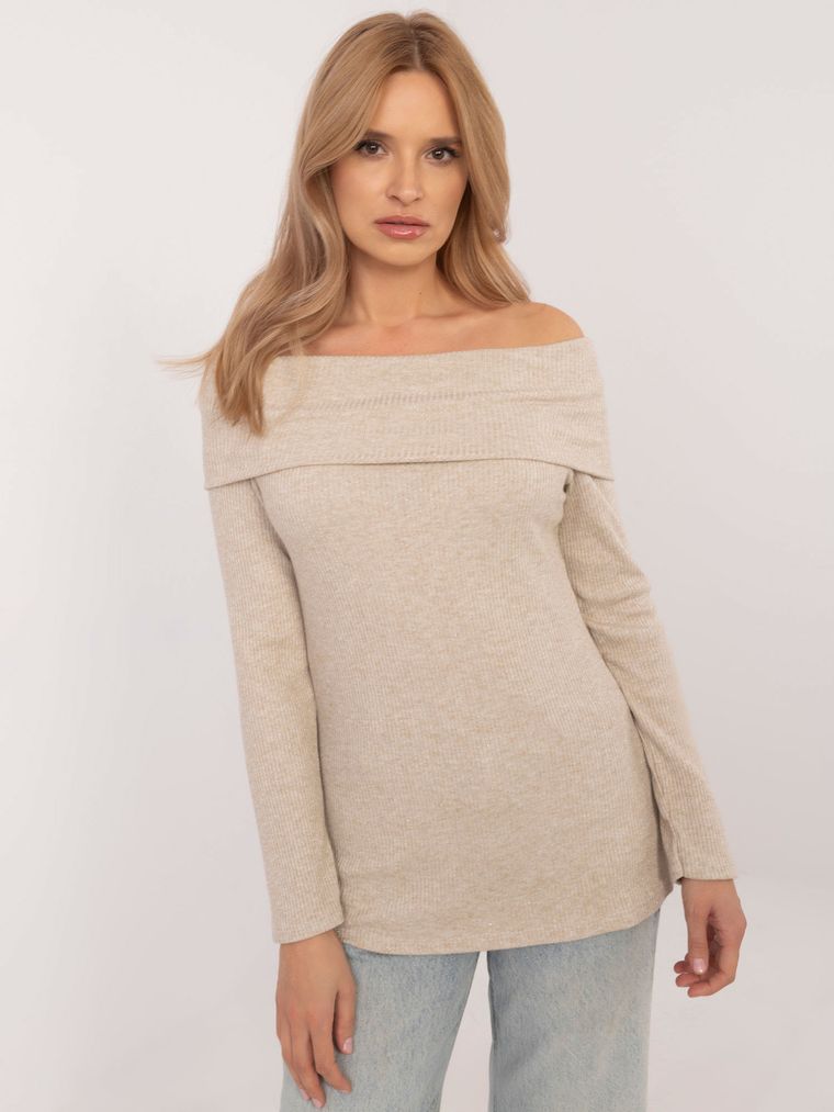 Sweter damski, beżowy, Italy Moda