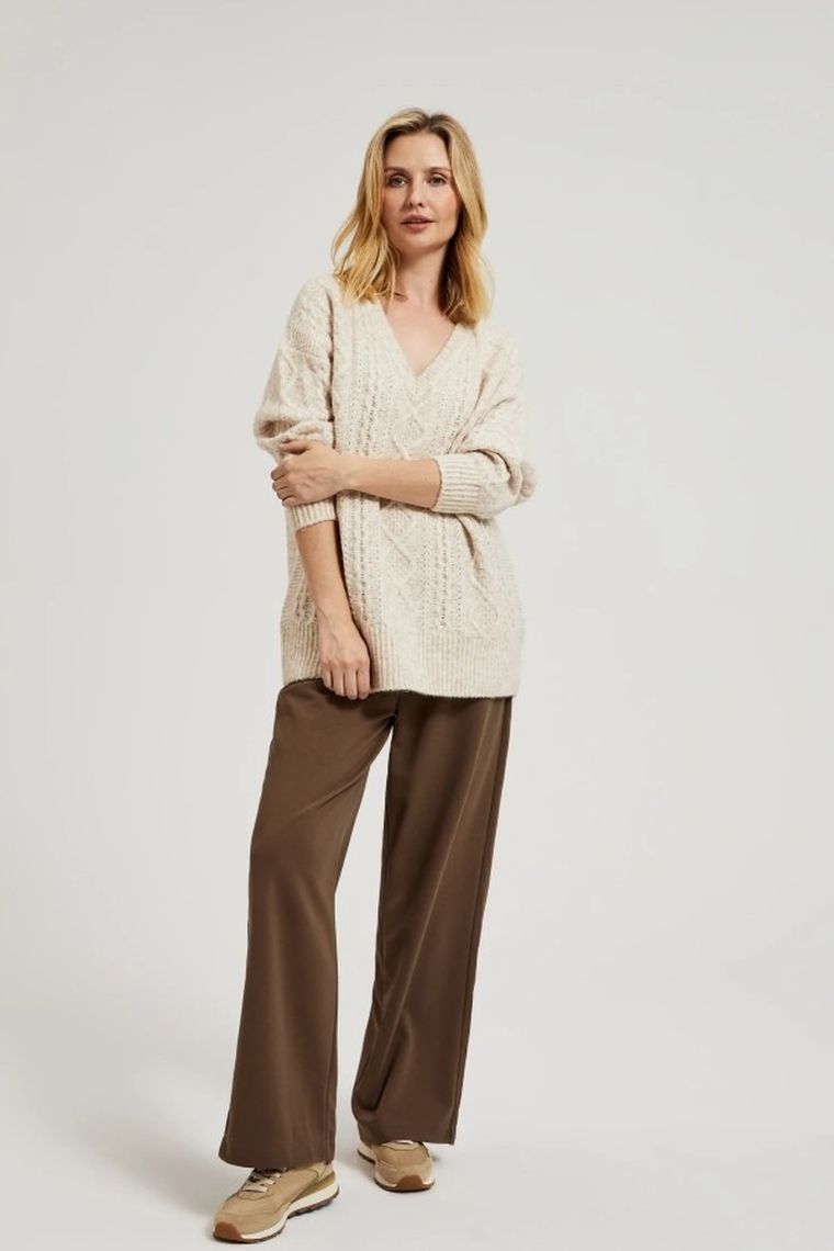 Sweter damski, beżowy, Moodo