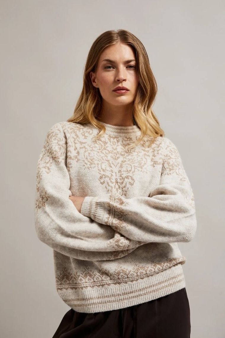 Sweter damski, beżowy, Moodo