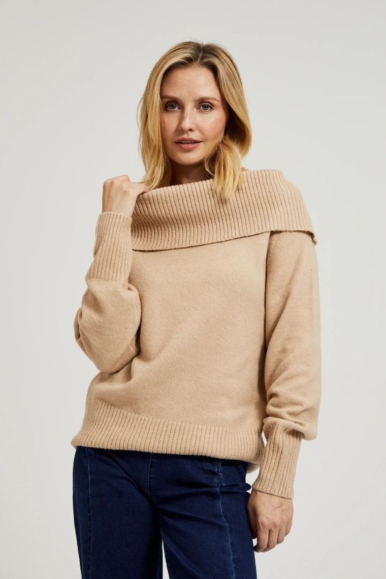 Sweter damski, beżowy, Moodo