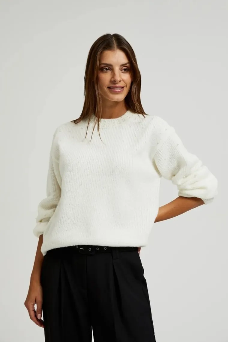 Sweter damski, biały, Moodo