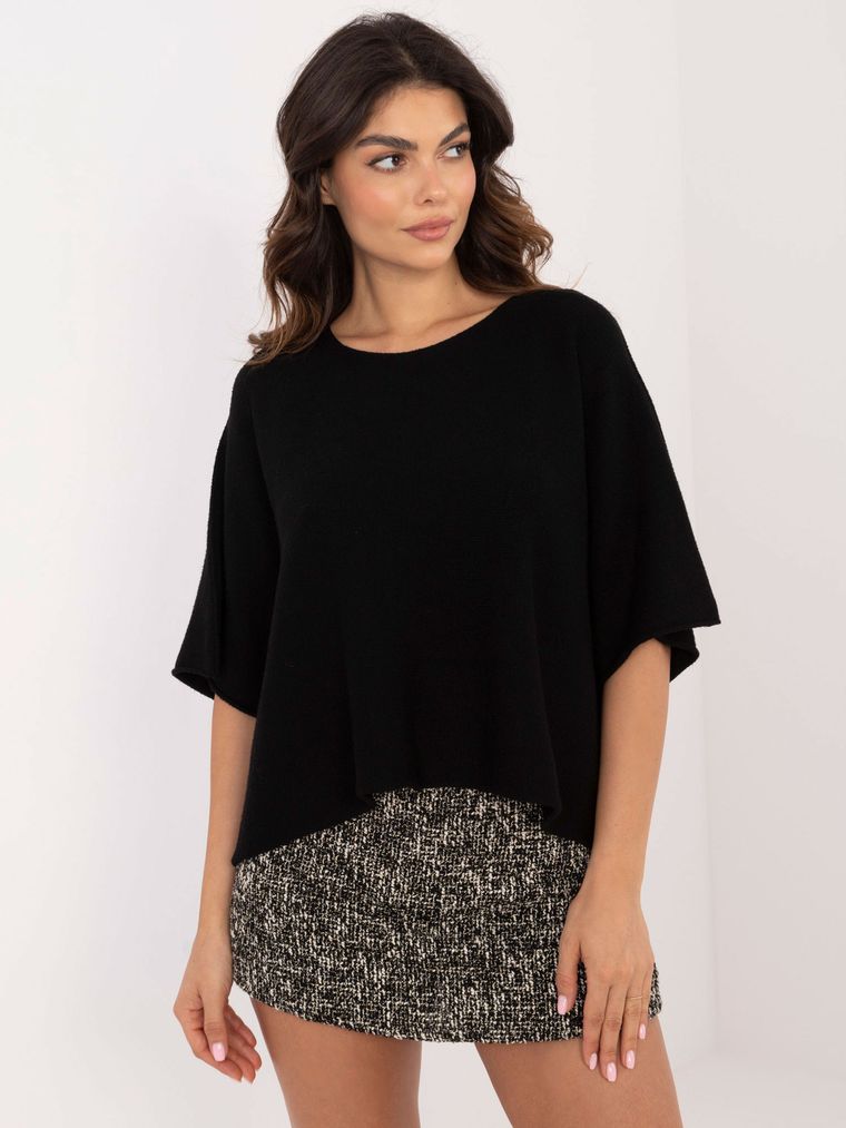 Sweter damski, czarny, oversize, Basic Feel Good